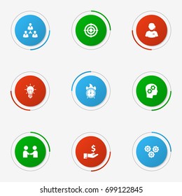 Set Of 9 Idea Icons Set.Collection Of Unity, Meeting, Gear And Other Elements.