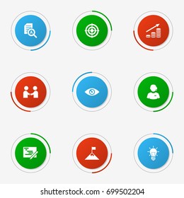 Set Of 9 Idea Icons Set.Collection Of Document Checking, Achievement, Vision And Other Elements.