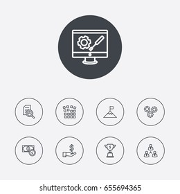 Set Of 9 Idea Outline Icons Set.Collection Of Development, Achievement, Research And Other Elements.