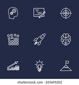 Set Of 9 Idea Outline Icons Set.Collection Of Grid Structure, Startup, Planning And Other Elements.