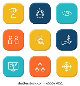 Set Of 9 Idea Outline Icons Set.Collection Of Achievement, Deadline, Money Saving And Other Elements.