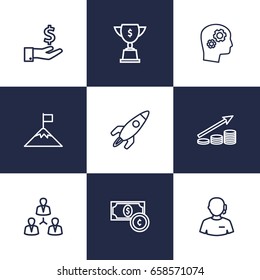 Set Of 9 Idea Outline Icons Set.Collection Of Teamwork, Support, Profit And Other Elements.