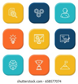 Set Of 9 Idea Outline Icons Set.Collection Of Planning, Brain, Development And Other Elements.