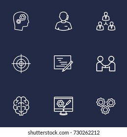 Set Of 9 Idea Outline Icons Set.Collection Of Solution, Teamwork, Partnership And Other Elements.