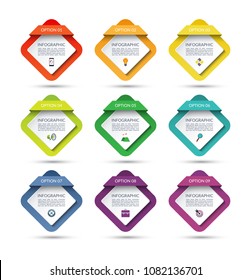 Set of 9 infographic templates. Can be used for workflow layout, report, business infographics, web design.