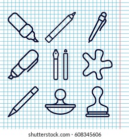 Set of 9 ink outline icons such as pen, splash