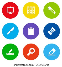 Set Of 9 Instruments Icons Set.Collection Of Rubber, Whiteboard, Binder And Other Elements.