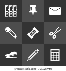 Set Of 9 Instruments Icons Set.Collection Of Knife, Puncher, Clippers And Other Elements.