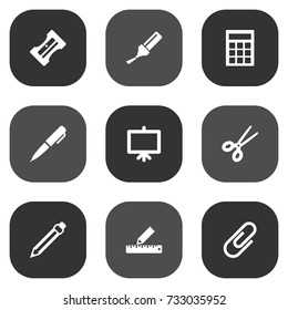 Set Of 9 Instruments Icons Set.Collection Of Drawing, Whiteboard, Clip And Other Elements.