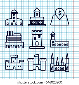 Set of 9 interest outline icons such as castle