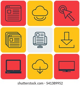Set Of 9 Internet Icons. Includes Save Data, PC, Virtual Storage And Other Symbols. Beautiful Design Elements.