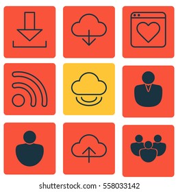 Set Of 9 Internet Icons. Includes Human, Login, Team And Other Symbols. Beautiful Design Elements.