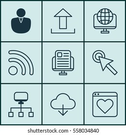 Set Of 9 Internet Icons. Includes Local Connection, Cursor Tap, Send Data And Other Symbols. Beautiful Design Elements.