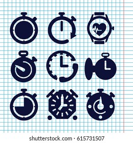 Set of 9 interval filled icons such as heartbeat watch