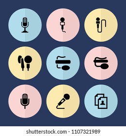 Set of 9 interview filled icons such as resume, microphone