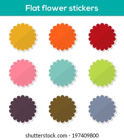 Set of 9 isolated colorful flat flower stickers