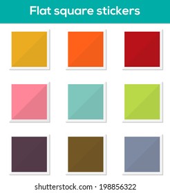 Set of 9 isolated colorful flat square stickers