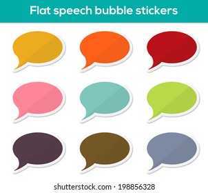 Set of 9 isolated colorful flat speech bubble stickers