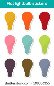 Set of 9 isolated colorful flat lightbulb stickers