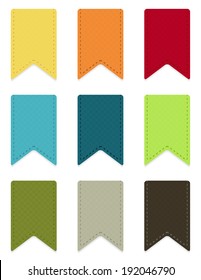Set of 9 isolated colorful ribbons with light shadow