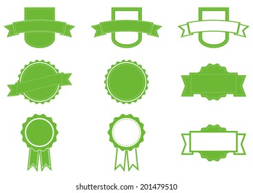 Set of 9 isolated green badges (ribbons) - useful for any ecology design
