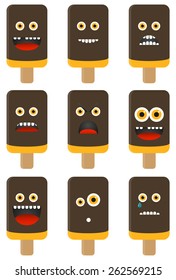 Set of 9 isolated ice cream emoticons