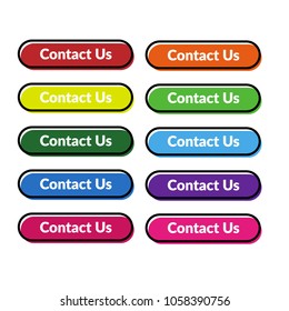 Set of 9 isolated web buttons with rounded corners, colorful and text Contact Us