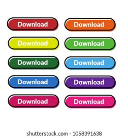 Set of 9 isolated web buttons with rounded corners, colorful and text Download