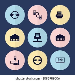 Set of 9 jack filled icons such as phone cable, phone connection cable