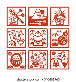 Set of 9 japanese new years elements