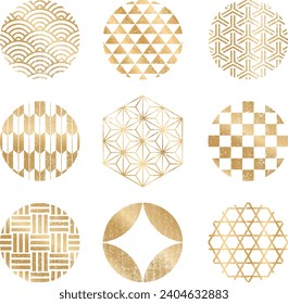 Set of 9 Japanese patterns in a hazy golden circle
