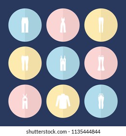 Set of 9 jeans filled icons such as sweater, woman pants