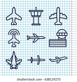 Set of 9 jet outline icons such as plane