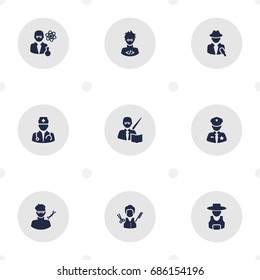 Set Of 9 Job Icons Set.Collection Of Planner, Coder, Rancher And Other Elements.