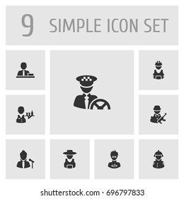 Set Of 9 Job Icons Set.Collection Of Coder, Rancher, Driver And Other Elements.