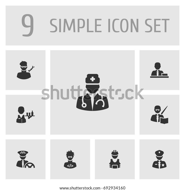 Set Of 9 Job Icons Set.Collection Of Officer,
Coder, Medic And Other
Elements.