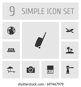 Set Of 9 Journey Icons Set.Collection Of Planet, Baggage, Cab And Other Elements.