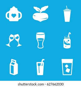 set of 9 juice filled icons such as beet, baby bottle, drink, soda 