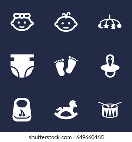 Set Of 9 Kid Icons Set.Collection Of Baby, Hangings, Breastplate And Other Elements.