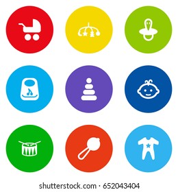 Set Of 9 Kid Icons Set.Collection Of Baby, Smock, Teat And Other Elements.