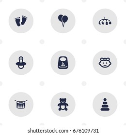 Set Of 9 Kid Icons Set.Collection Of Hangings, Breastplate, Teat And Other Elements.