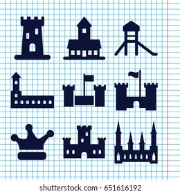 Set of 9 kingdom filled icons such as castle