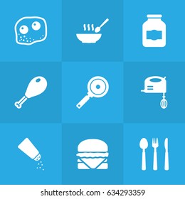 Set Of 9 Kitchen Icons Set.Collection Of Silverware, Non-Stick, Blender And Other Elements.