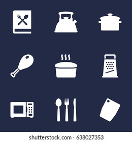 Set Of 9 Kitchen Icons Set.Collection Of Poultry Foot, Electronic Oven, Teapot And Other Elements.