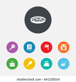 Set Of 9 Kitchen Icons Set.Collection Of Broth, Loaf, Blender And Other Elements.