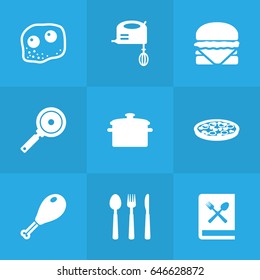 Set Of 9 Kitchen Icons Set.Collection Of Cooking Instruction, Sandwich, Saucepan Elements.