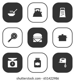 Set Of 9 Kitchen Icons Set.Collection Of Teapot, Blender, Non-Stick And Other Elements.