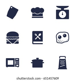 Set Of 9 Kitchen Icons Set.Collection Of Saucepan, Weighing Machine, Kitchen Rasp And Other Elements.