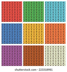 Set of 9 knitted wool colorful seamless patterns. Ready to use as swatch.