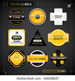 Set of 9 labels in techno style. EPS10.